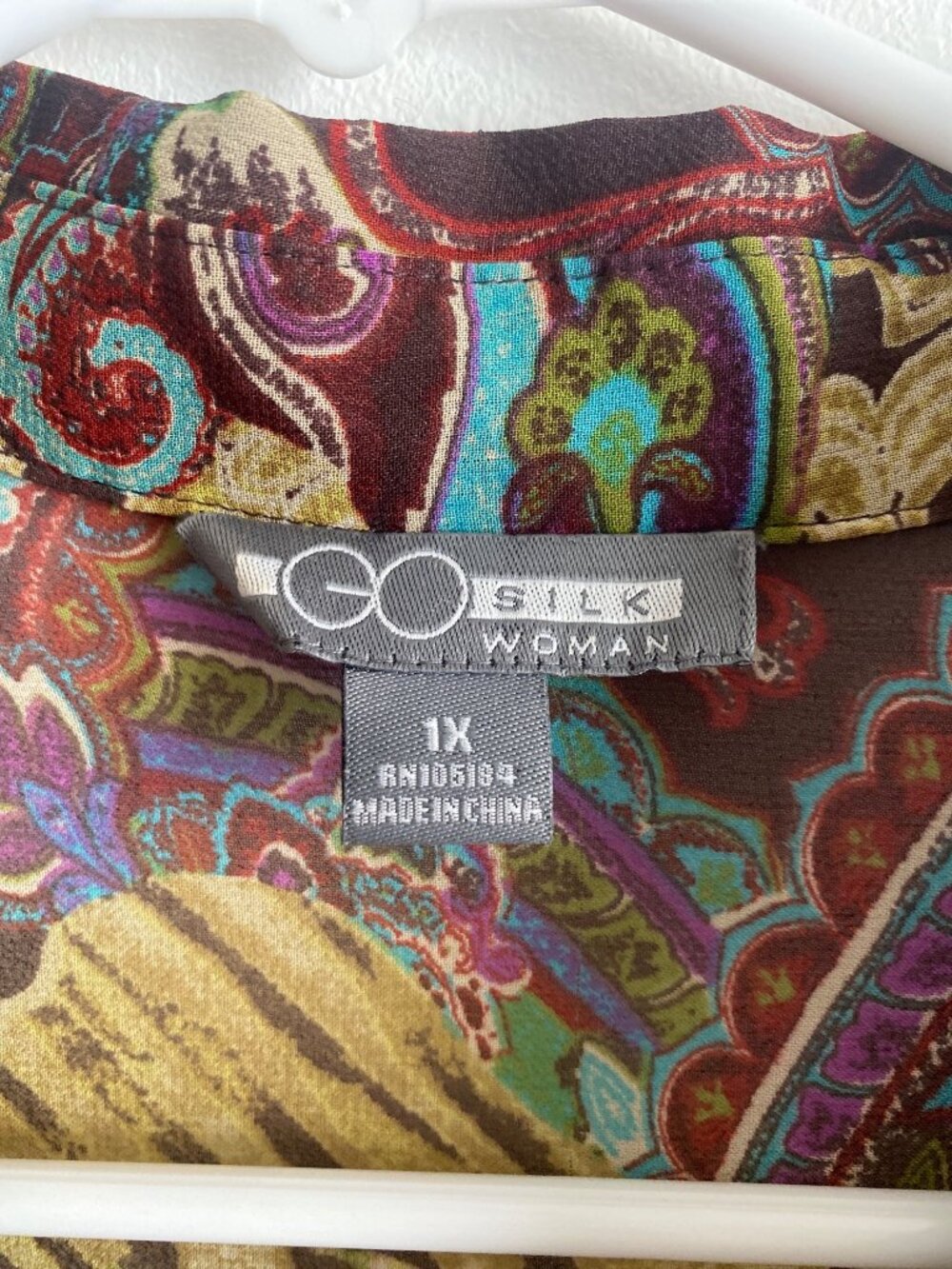 Go Silk Women's Paisley Sheer Floral 100% Silk Button-Down Blouse Size 1X - Picture 2 of 6